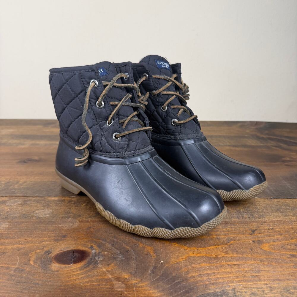 Sperry Women's Saltwater Quilted Duck Boots Black Waterproof Women's 7 STS94063